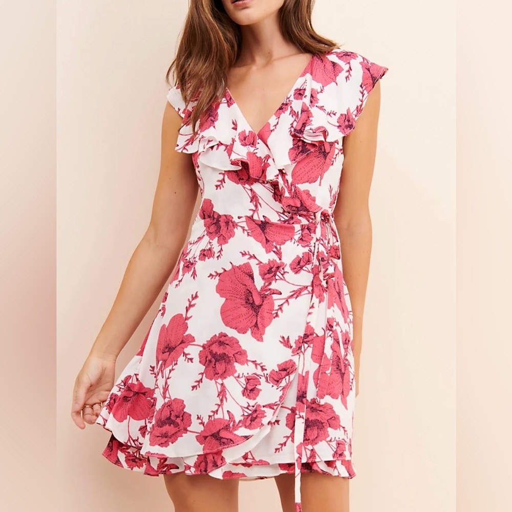 Free People Women’s White/Pink French Quarter Wrap Mini Dress Size XS